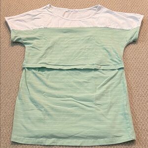Smallshow Nursing T-Shirt Mint Green White Stripe Size S